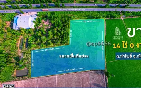 ขายที่ดิน 14 ไร่ พิษณุโลก ติดถนนใหญ่ เส้น Bypass  126 ทำเลดี ใกล้ศาลากลางใหม่