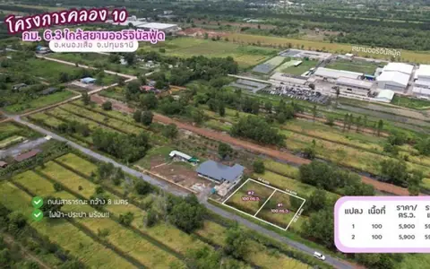 ขายที่ดินคลอง 10 แปลงที่ 2 หนองเสือ ปทุมธานี 100 ตารางวา ถนนคอนกรีต ใกล้ชุมชน เหมาะสร้างบ้านสวนหรือซื้อเก็บลงทุน