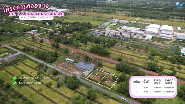 ขายที่ดินคลอง 10 แปลงที่ 1 หนองเสือ ปทุมธานี 100 ตารางวา ถนนคอนกรีต ใกล้ชุมชน เหมาะสร้างบ้านสวนหรือซื้อเก็บลงทุน