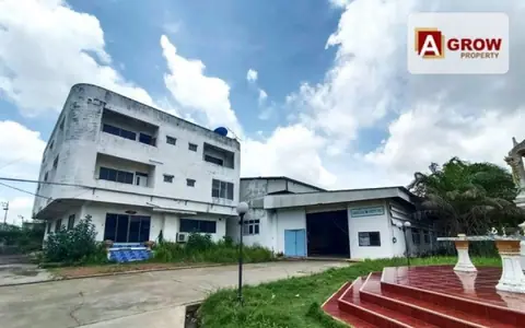 ขายโรงงานพื้นที่สีม่วง บางเสาธง ที่ดิน 8 ไร่ 1 งาน 39 ตร.ว. พื้นที่อาคารเดิมรวม 4,735 ตร.ม.